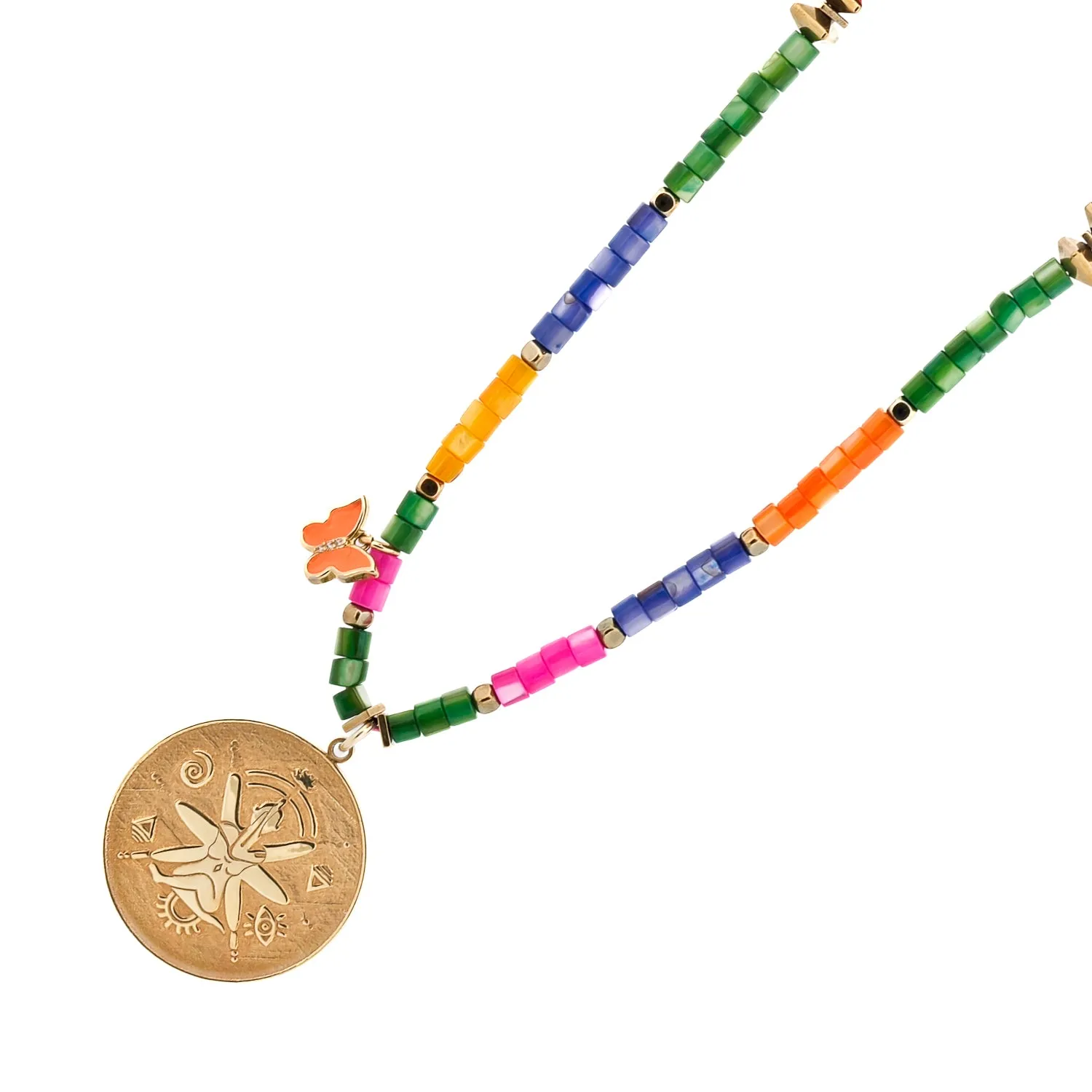 Spiritual Symbol Gold Pendant Colorful Beaded Necklace
