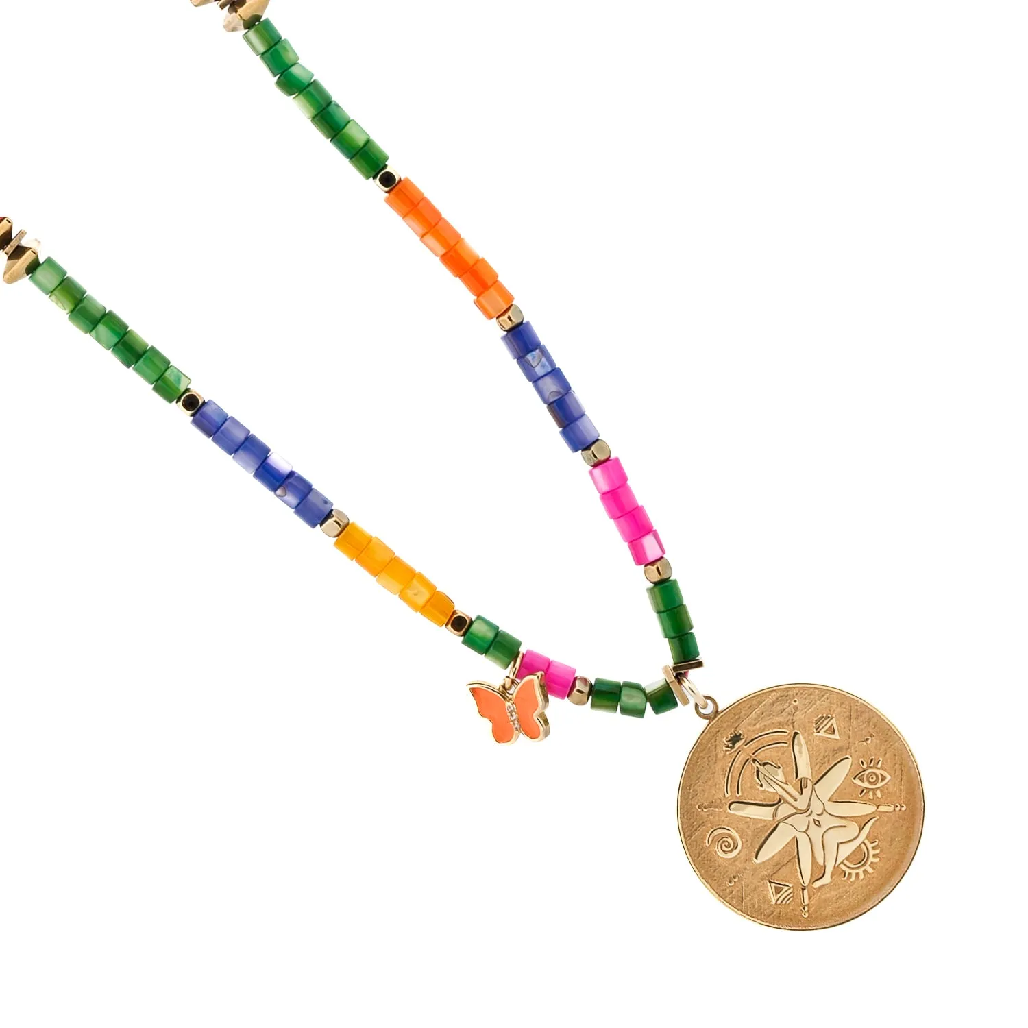 Spiritual Symbol Gold Pendant Colorful Beaded Necklace
