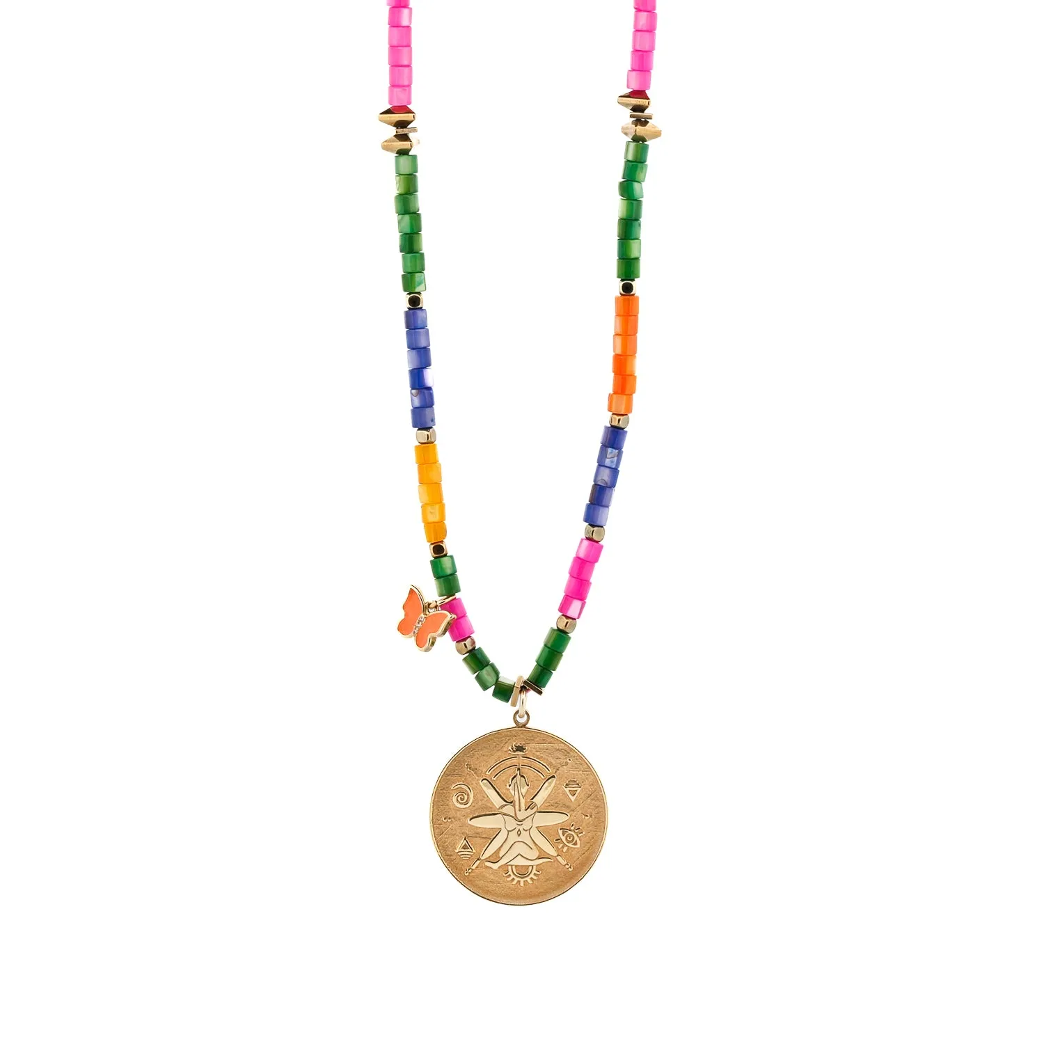 Spiritual Symbol Gold Pendant Colorful Beaded Necklace