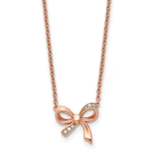 Stainless Steel Polished C.Z Bow necklace
