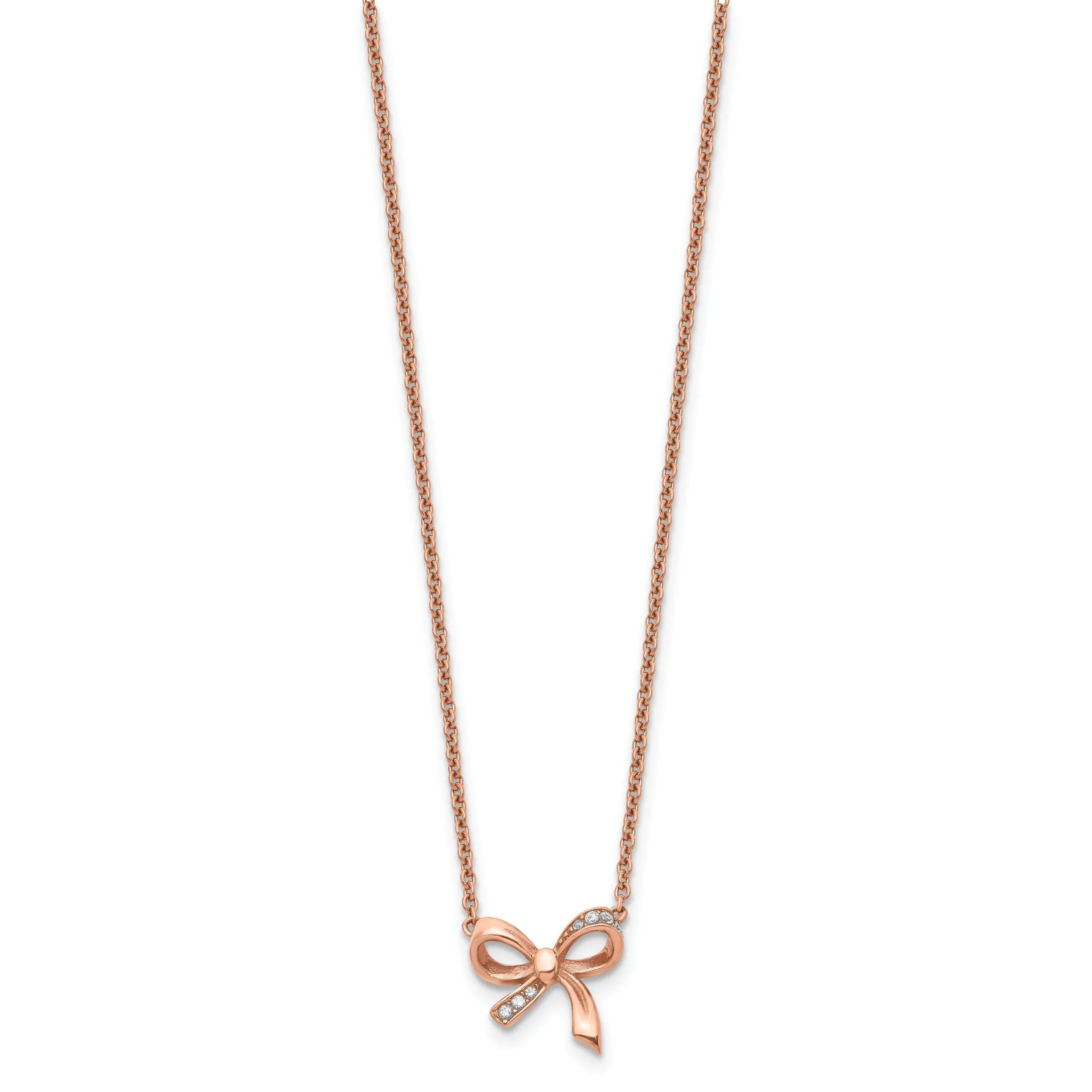 Stainless Steel Polished C.Z Bow necklace