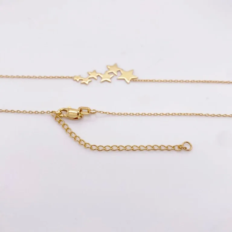Star Cluster Necklace w 6 Stars in 14K Yellow Gold w Adjustable Chain