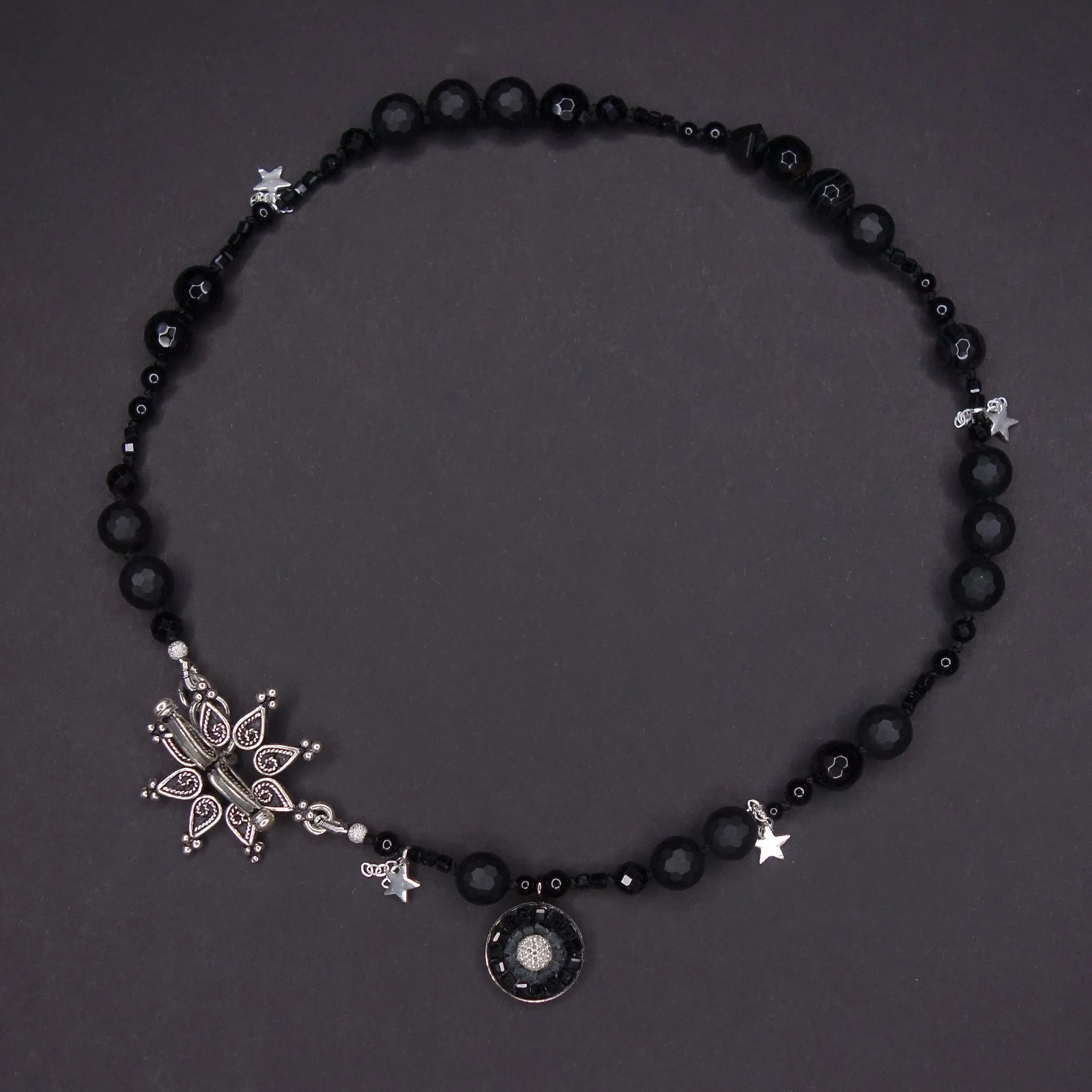 Stars in Our Eyes diamond and onyx mosaic necklace