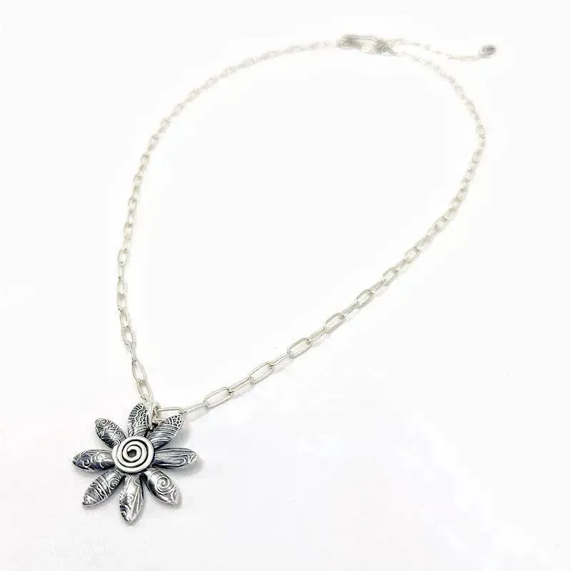 Sterling Flower Necklace - Medium