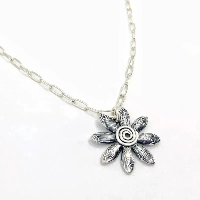 Sterling Flower Necklace - Medium