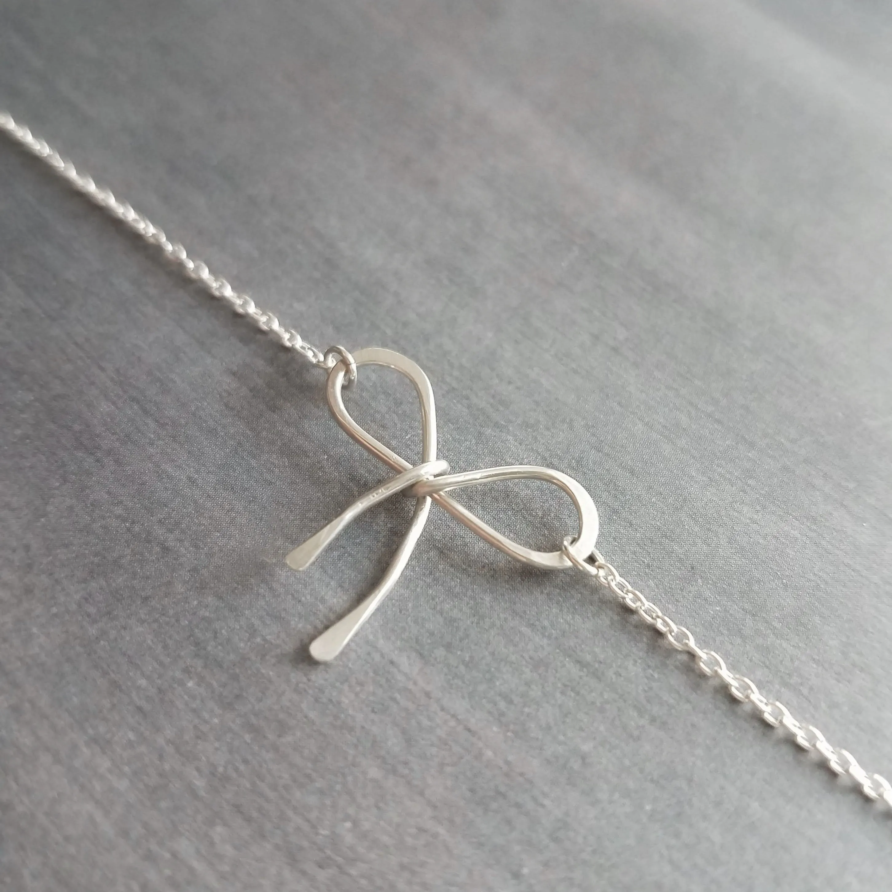 Sterling Silver Bow Necklace, silver ribbon necklace, wire bow necklace, bow pendant, sterling silver chain, delicate necklace, dainty charm
