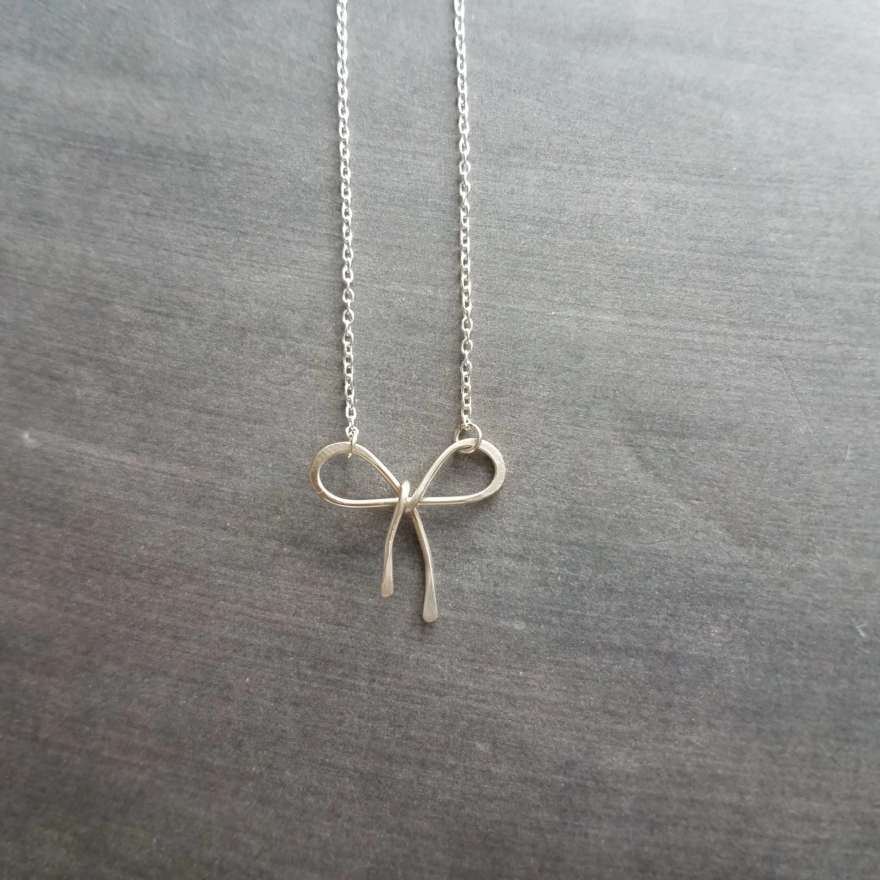 Sterling Silver Bow Necklace, silver ribbon necklace, wire bow necklace, bow pendant, sterling silver chain, delicate necklace, dainty charm