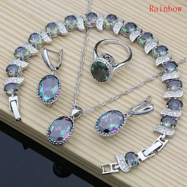Sterling Silver Crystal Zircon Pendant Necklace Bracelet Earrings and Ring