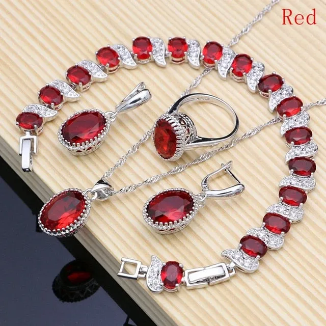Sterling Silver Crystal Zircon Pendant Necklace Bracelet Earrings and Ring