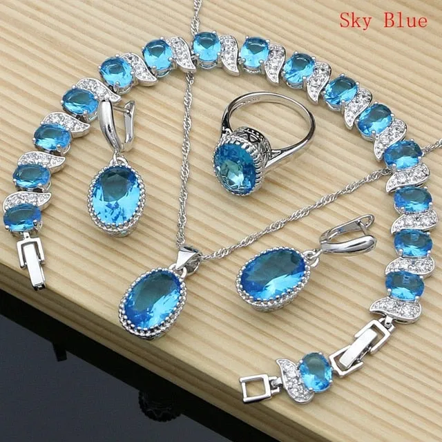 Sterling Silver Crystal Zircon Pendant Necklace Bracelet Earrings and Ring