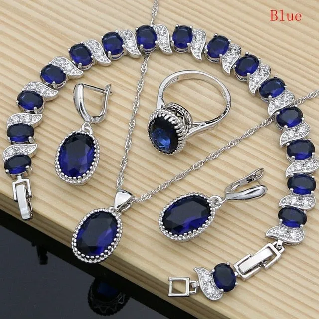 Sterling Silver Crystal Zircon Pendant Necklace Bracelet Earrings and Ring