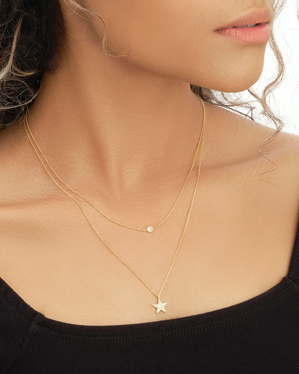 Sterling Silver Star Pendant CZ Layered Necklace