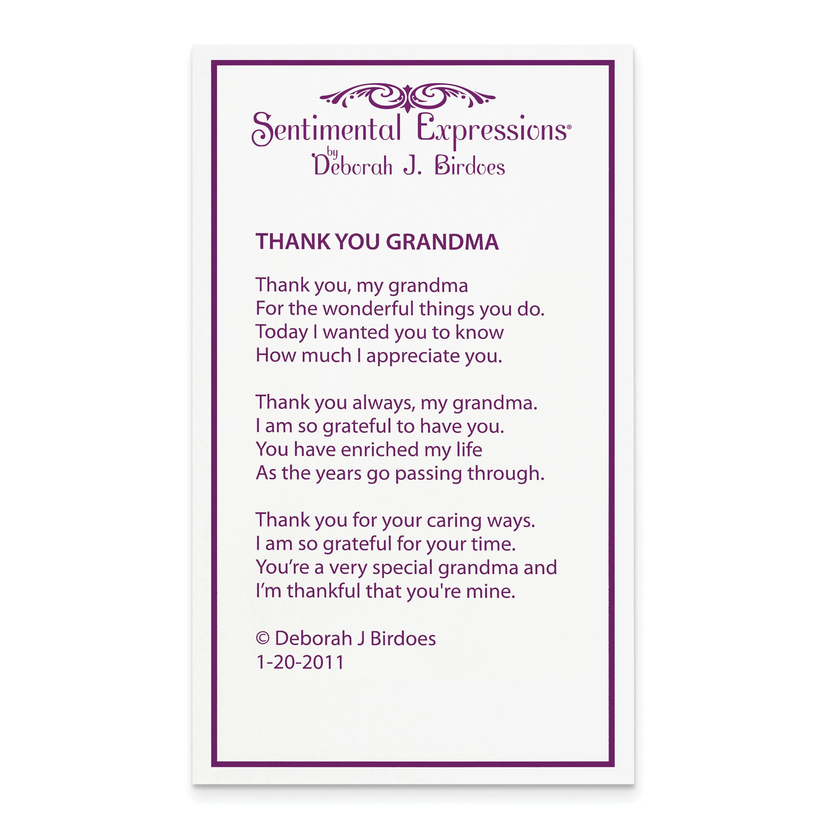 Sterling Silver Thank You Grandma Necklace
