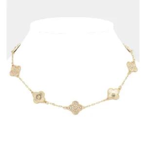 Stone Paved Pearl Quatrefoil Station Necklace