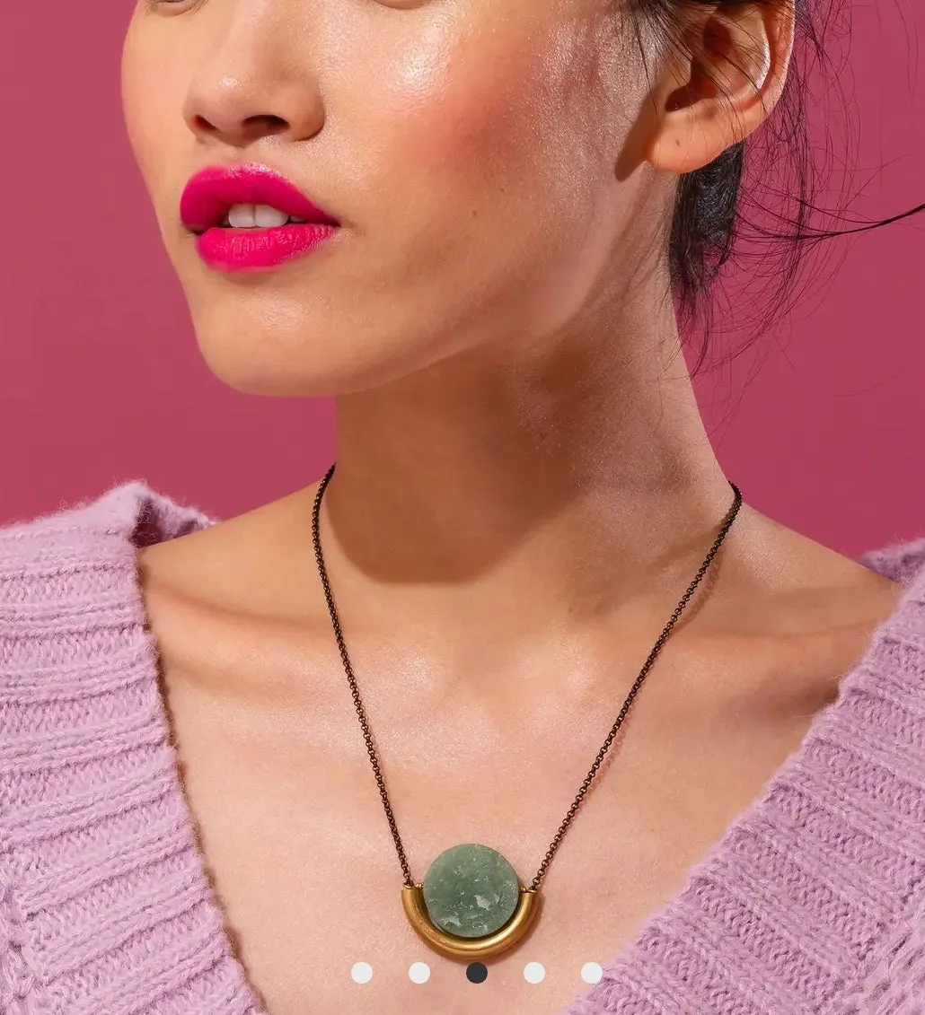 Sun and Moon Necklace Brass with Gem stone