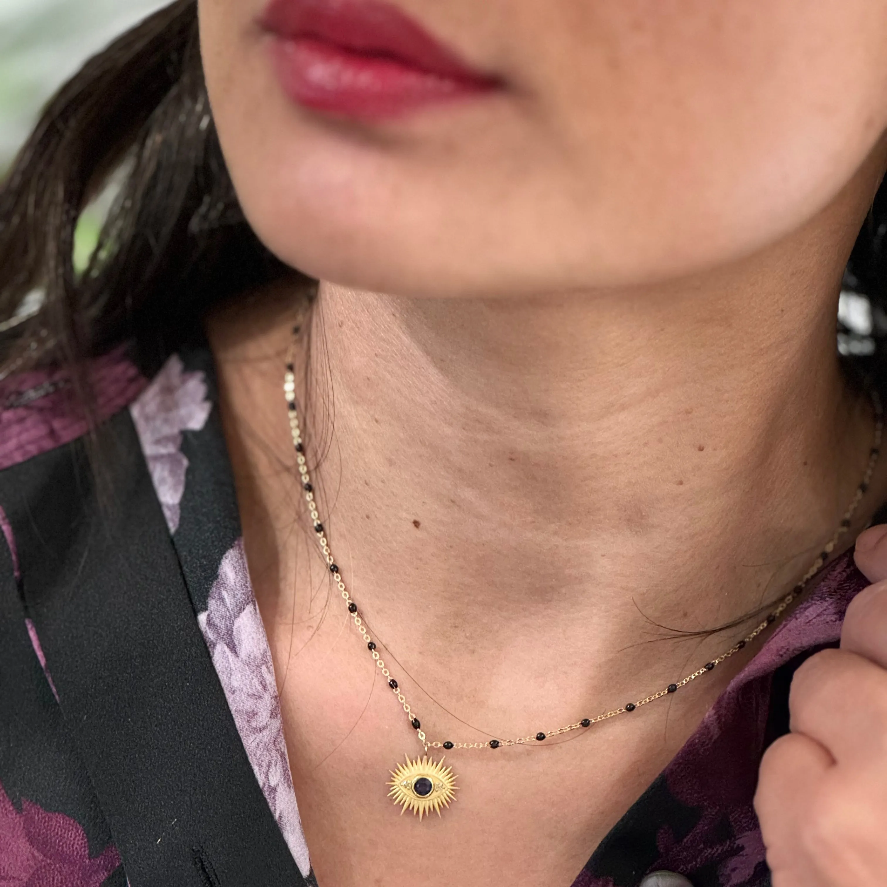 Sunburst Sapphire Pendant Necklace In 14K