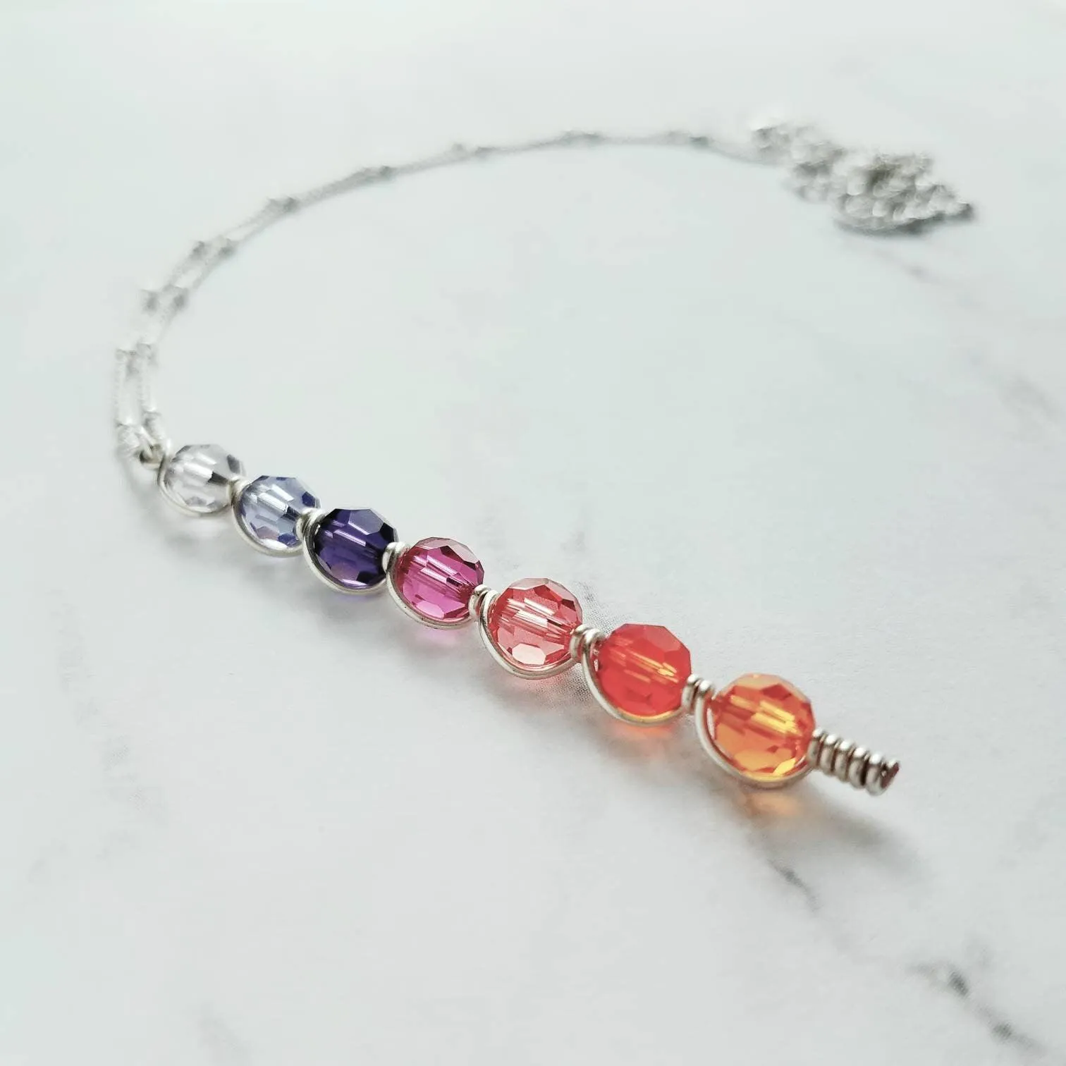 Sunset Necklace, tropical pendant, tropical necklace, sunset color necklace, long necklace, beach necklace, purple orange pink crystal