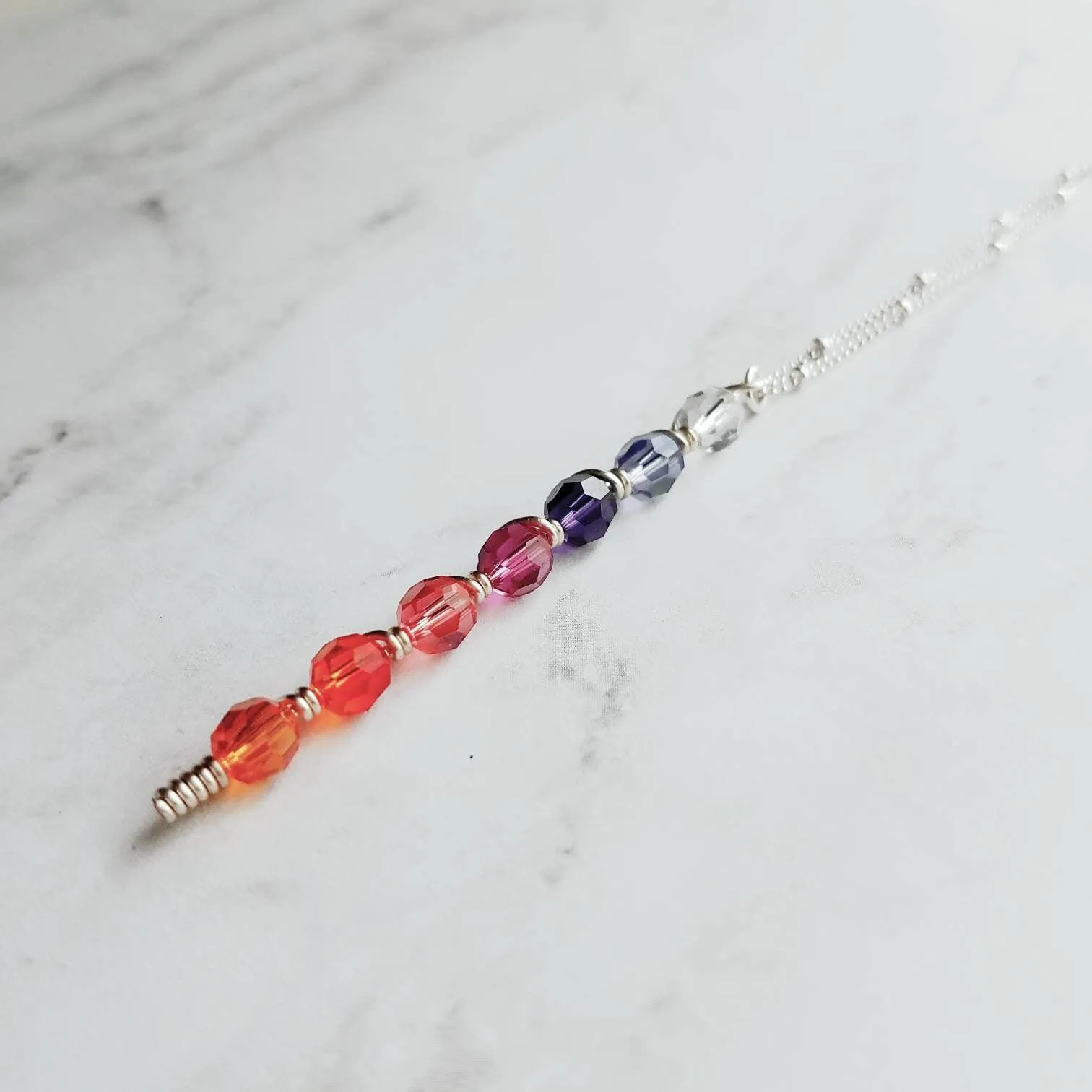 Sunset Necklace, tropical pendant, tropical necklace, sunset color necklace, long necklace, beach necklace, purple orange pink crystal