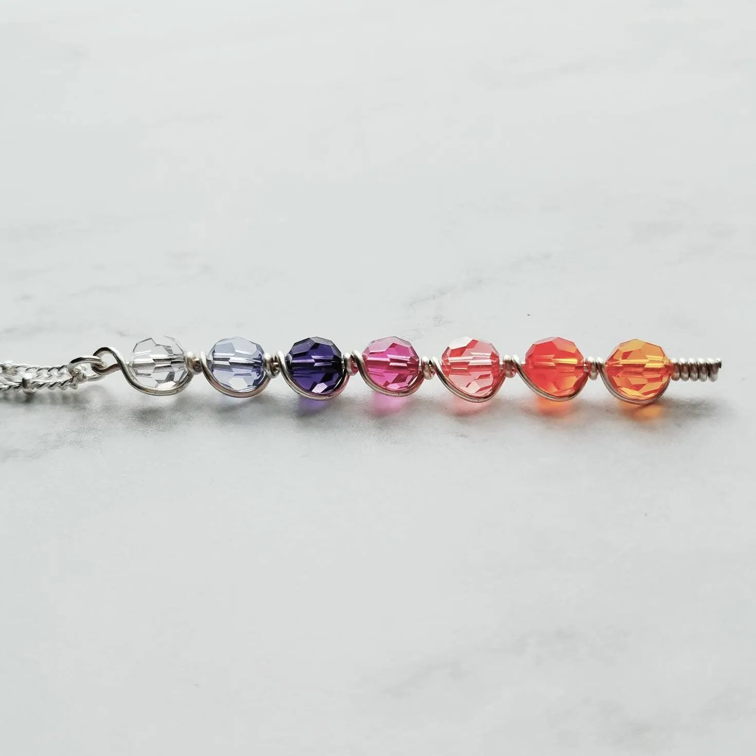Sunset Necklace, tropical pendant, tropical necklace, sunset color necklace, long necklace, beach necklace, purple orange pink crystal