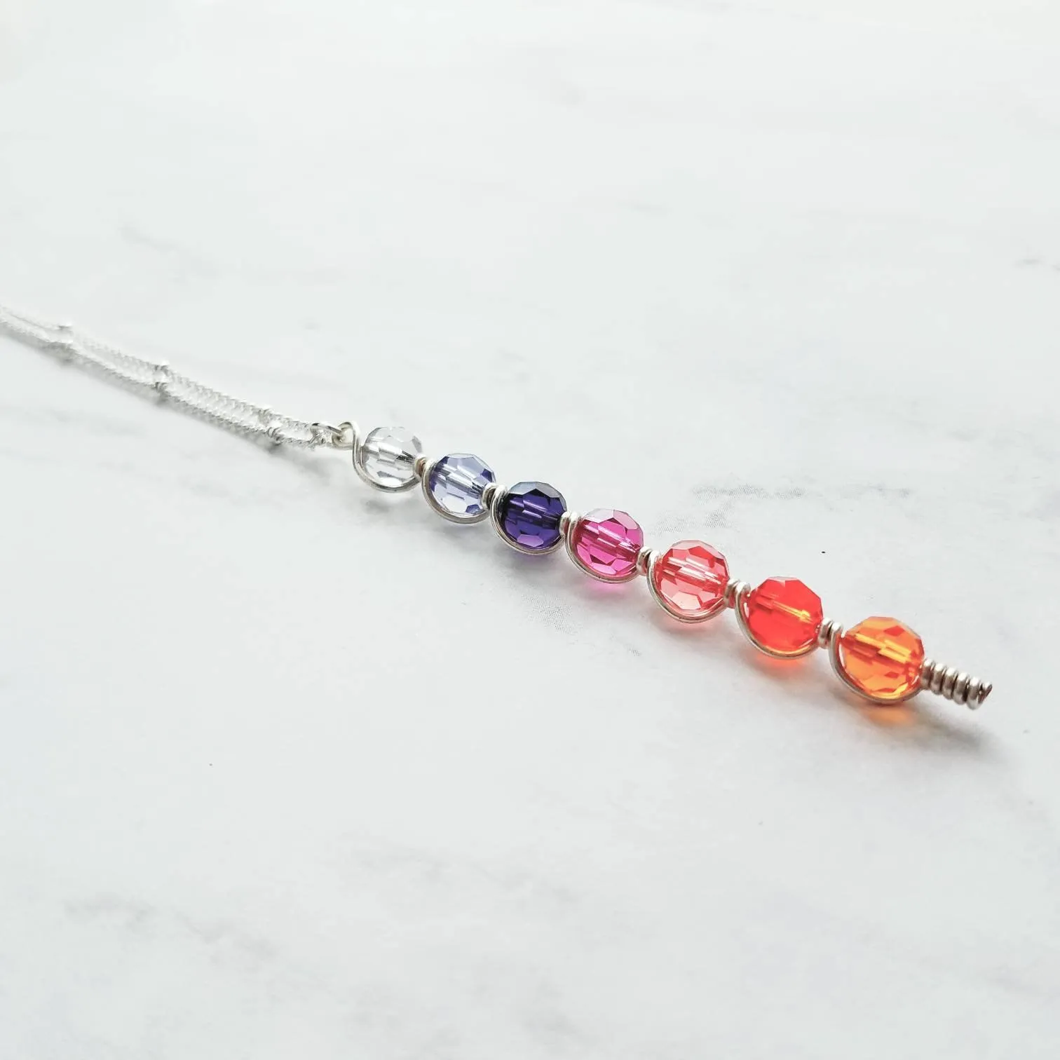 Sunset Necklace, tropical pendant, tropical necklace, sunset color necklace, long necklace, beach necklace, purple orange pink crystal