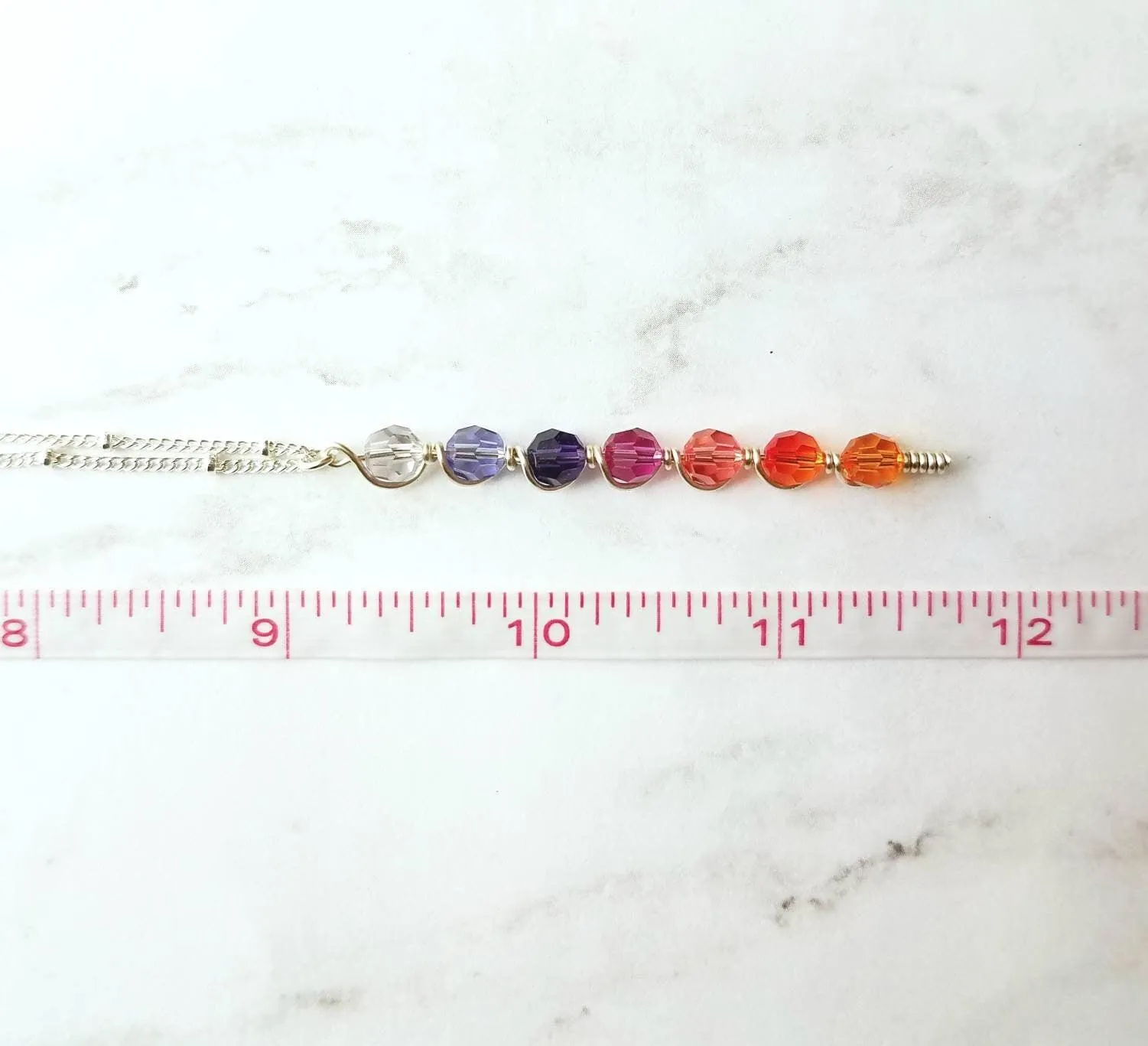 Sunset Necklace, tropical pendant, tropical necklace, sunset color necklace, long necklace, beach necklace, purple orange pink crystal