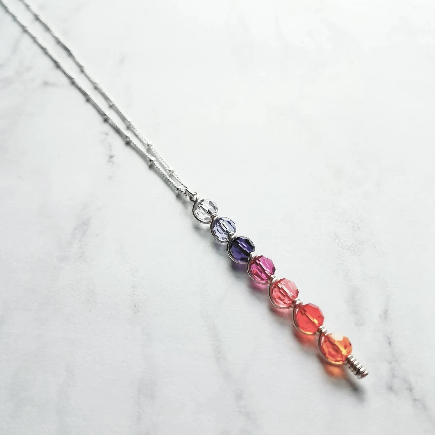 Sunset Necklace, tropical pendant, tropical necklace, sunset color necklace, long necklace, beach necklace, purple orange pink crystal