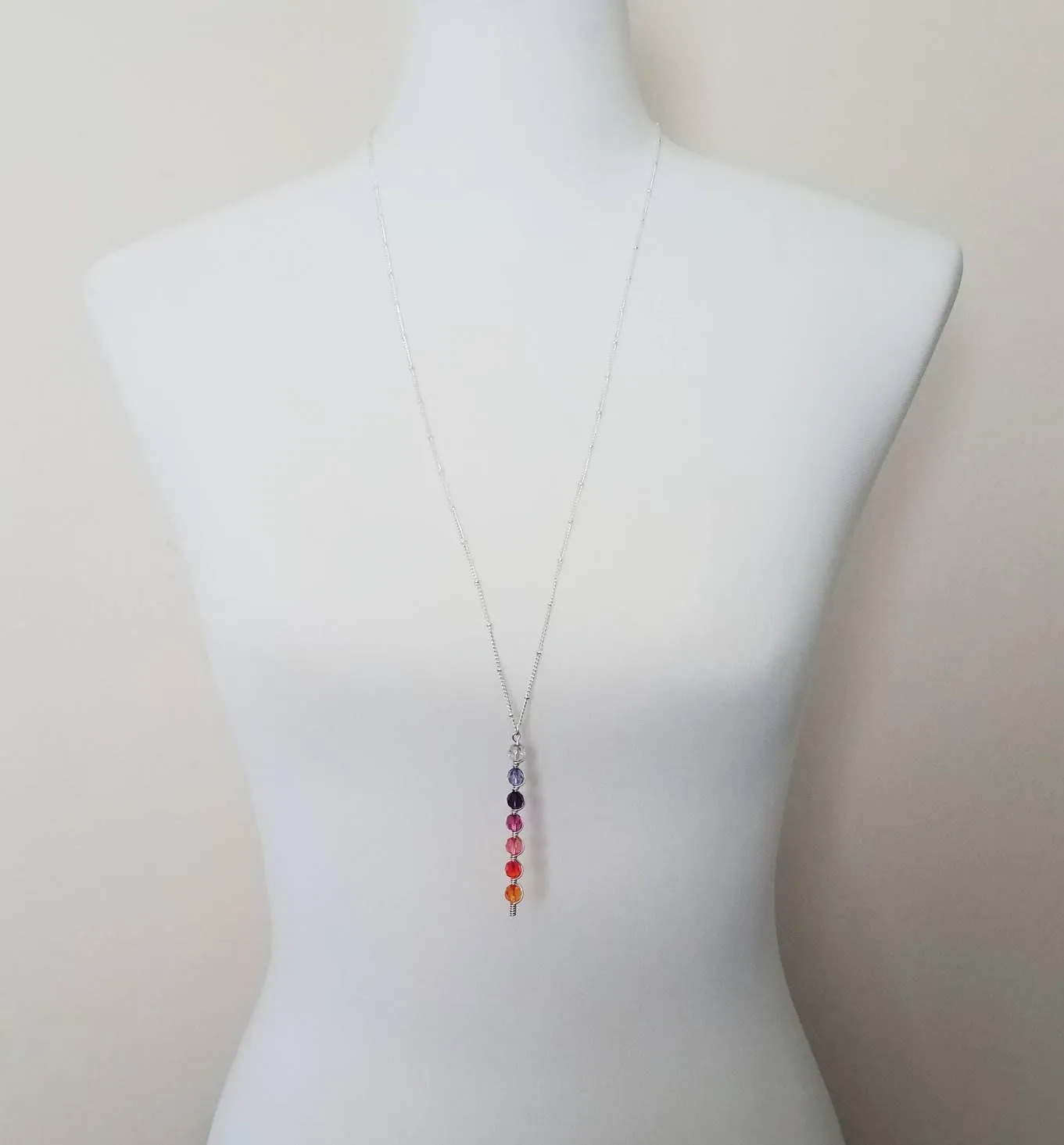 Sunset Necklace, tropical pendant, tropical necklace, sunset color necklace, long necklace, beach necklace, purple orange pink crystal