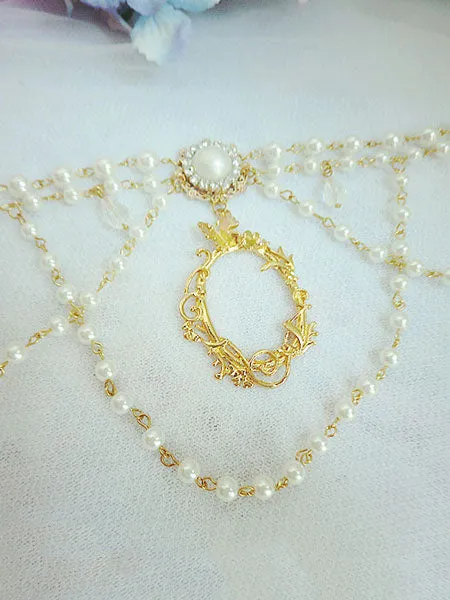 Sweet Lolita Jewelry Pearl Beading Metallic Layered White Lolita Necklace