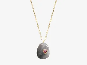 Sweet Tart Grey Cat’s Eye Necklace with Trillion Inset