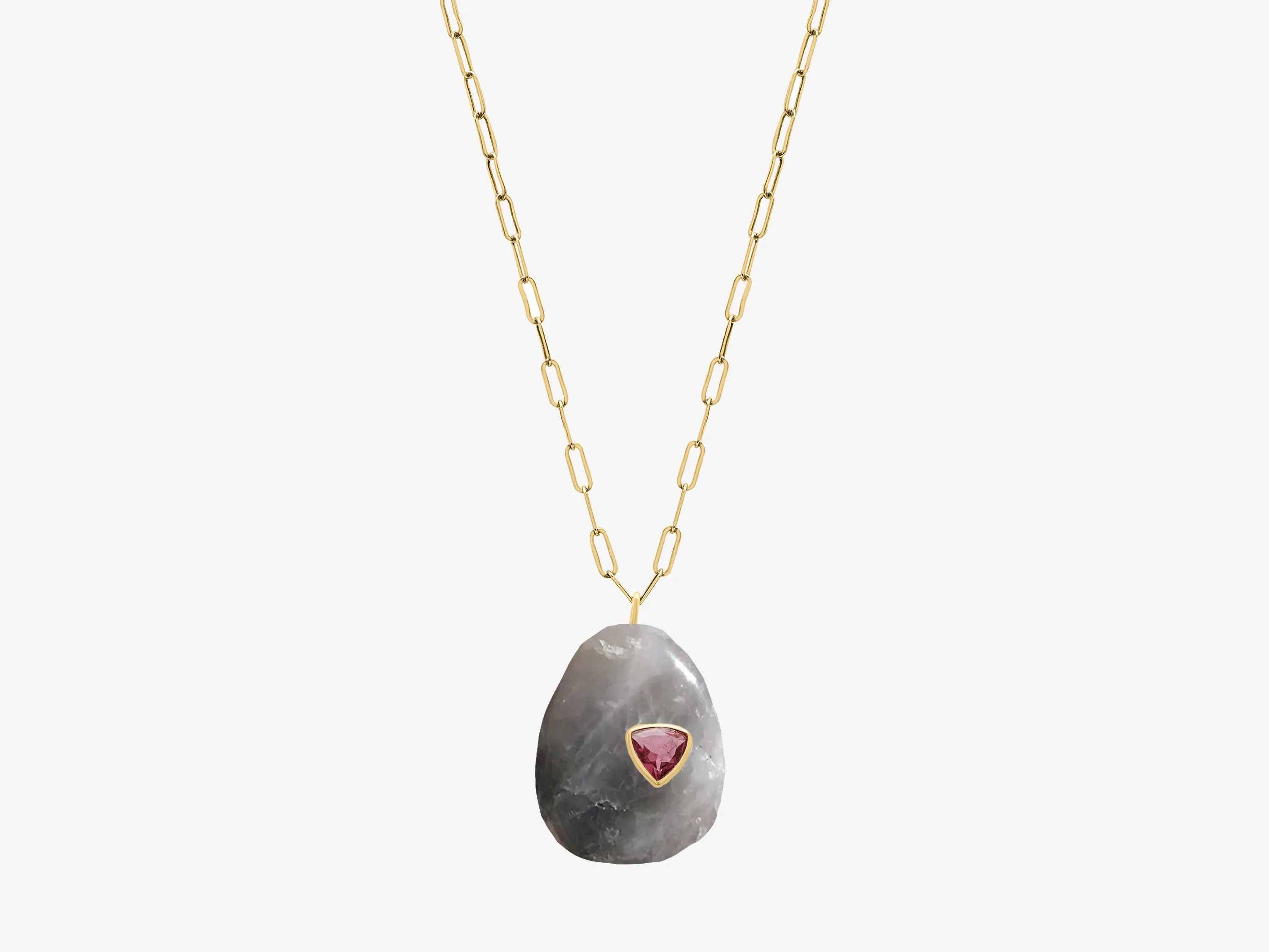 Sweet Tart Grey Cat’s Eye Necklace with Trillion Inset