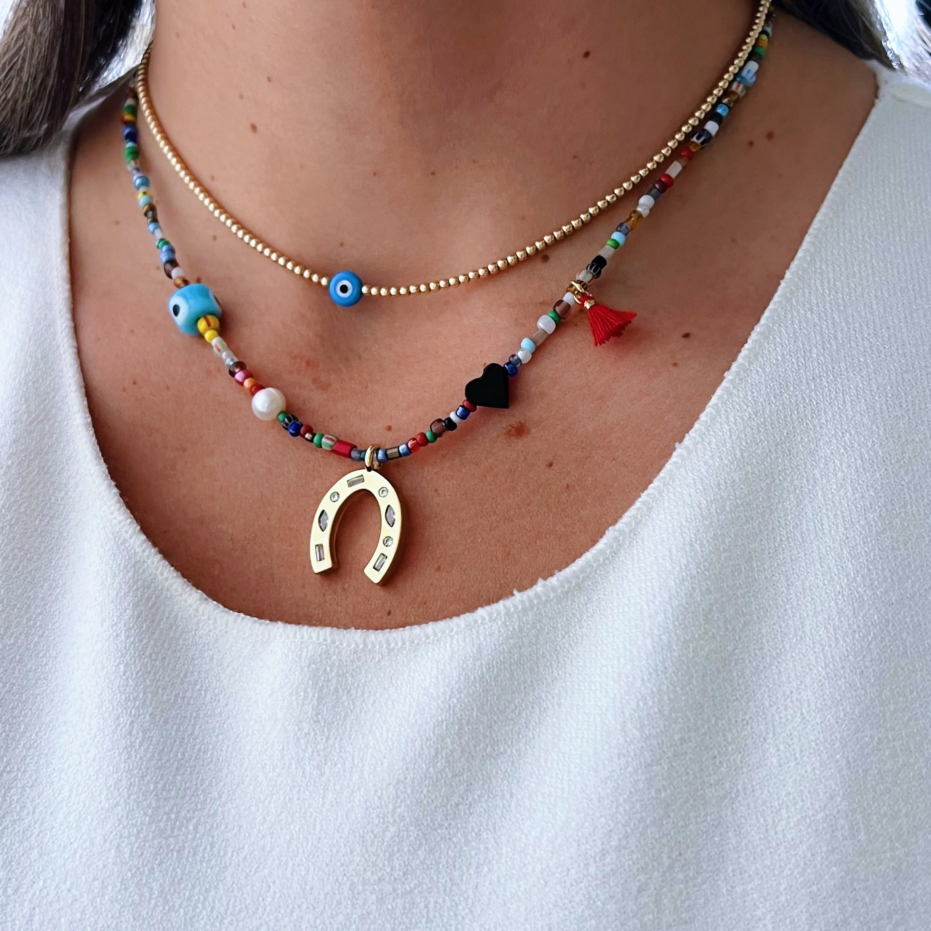Symbol of Protection & Good Luck: Horseshoe Multicolor Bead Necklace