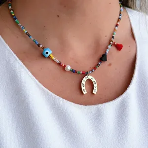 Symbol of Protection & Good Luck: Horseshoe Multicolor Bead Necklace