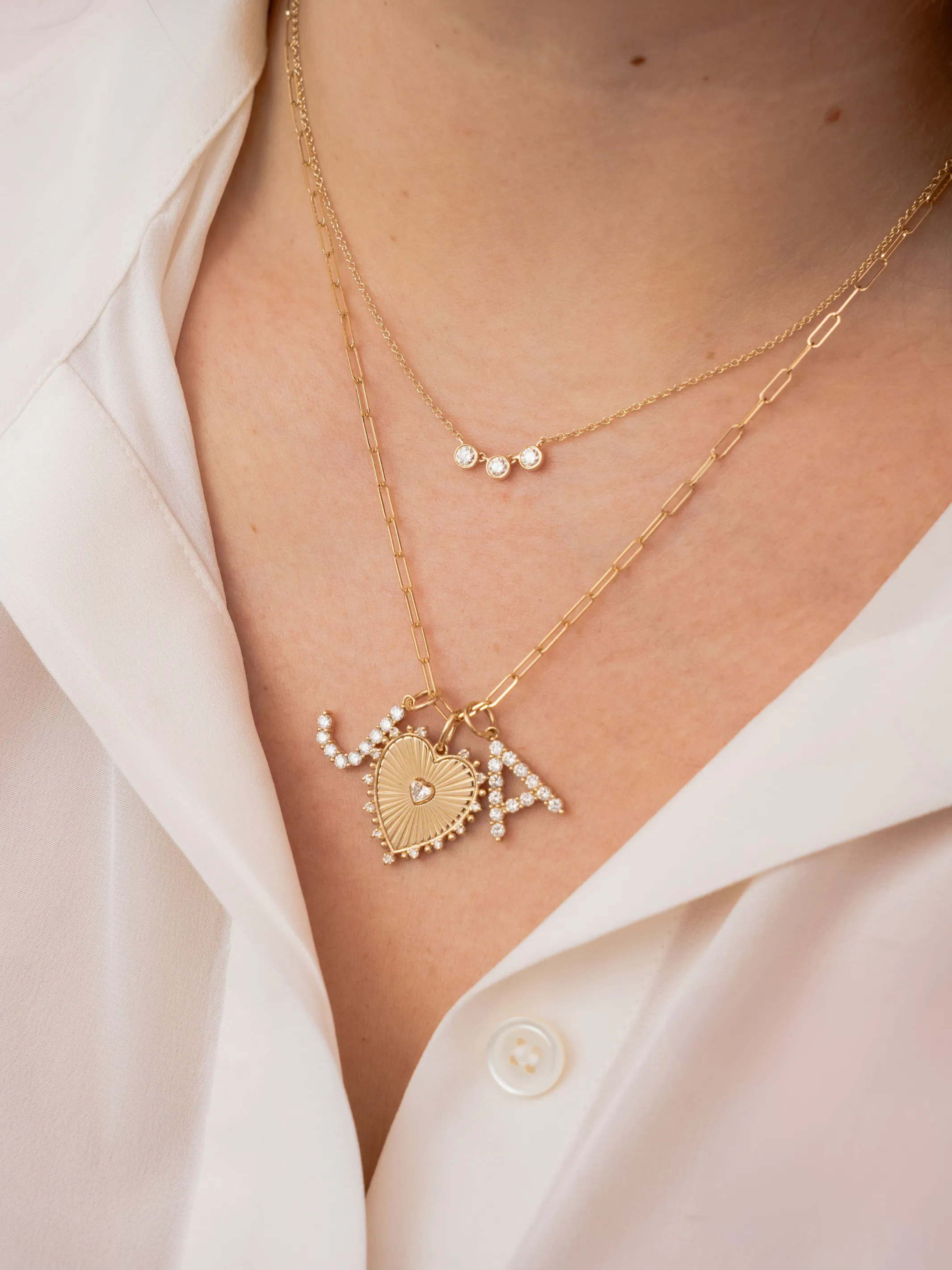Taylor Trio Bezel Necklace 14K