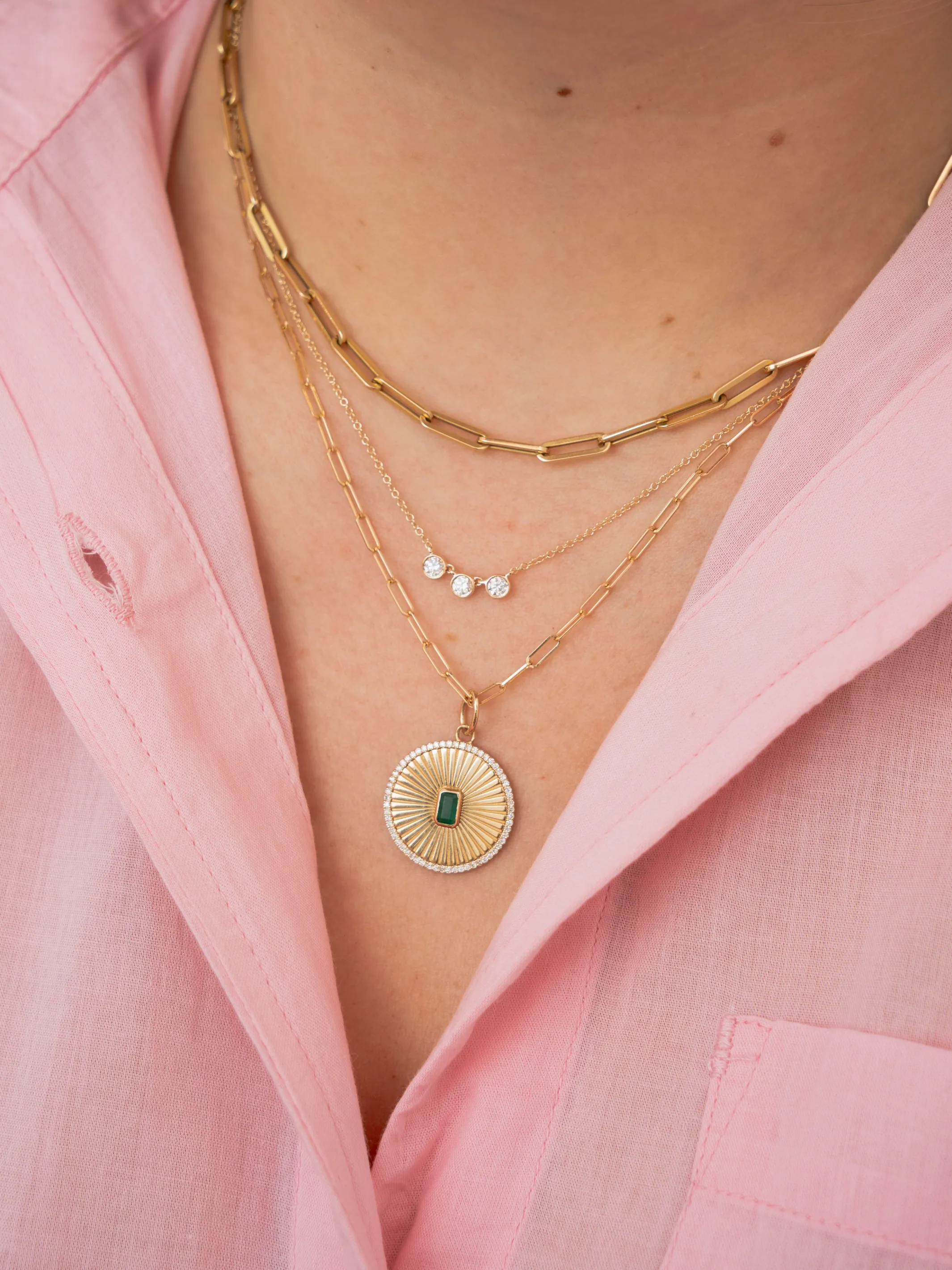 Taylor Trio Bezel Necklace 14K