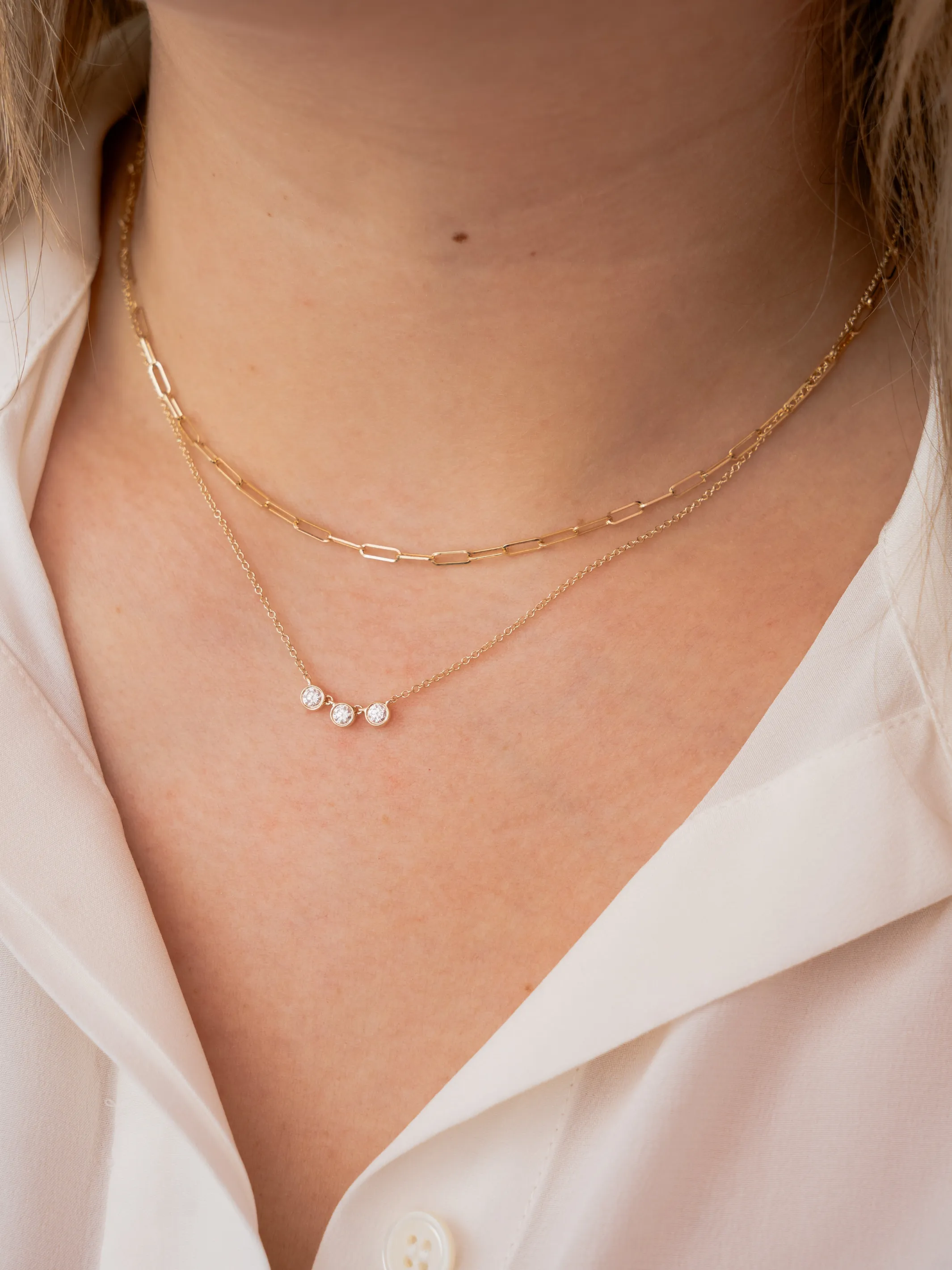 Taylor Trio Bezel Necklace 14K