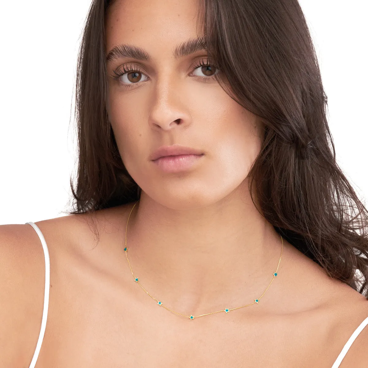 Teal Enamel Mini Star Necklace