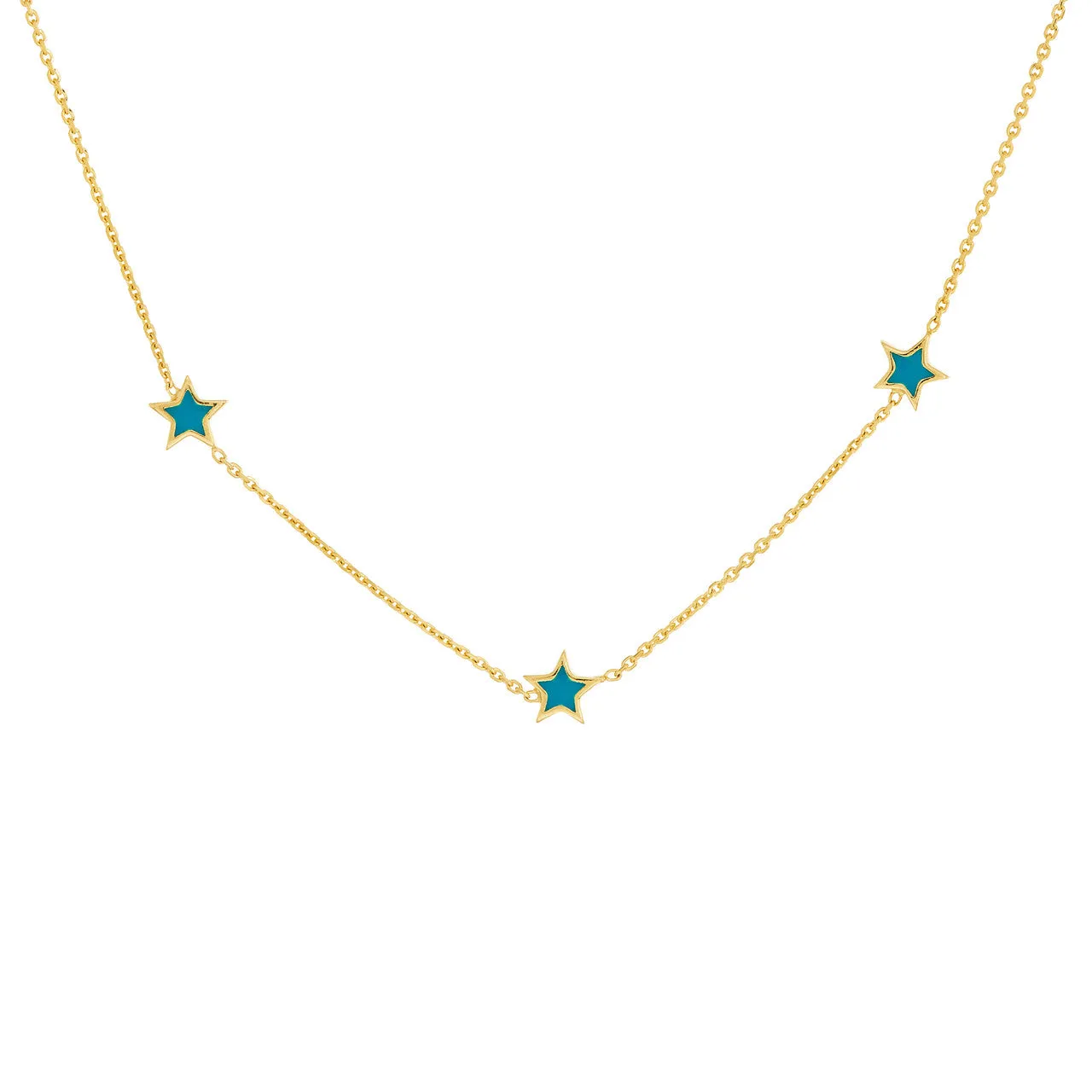 Teal Enamel Mini Star Necklace