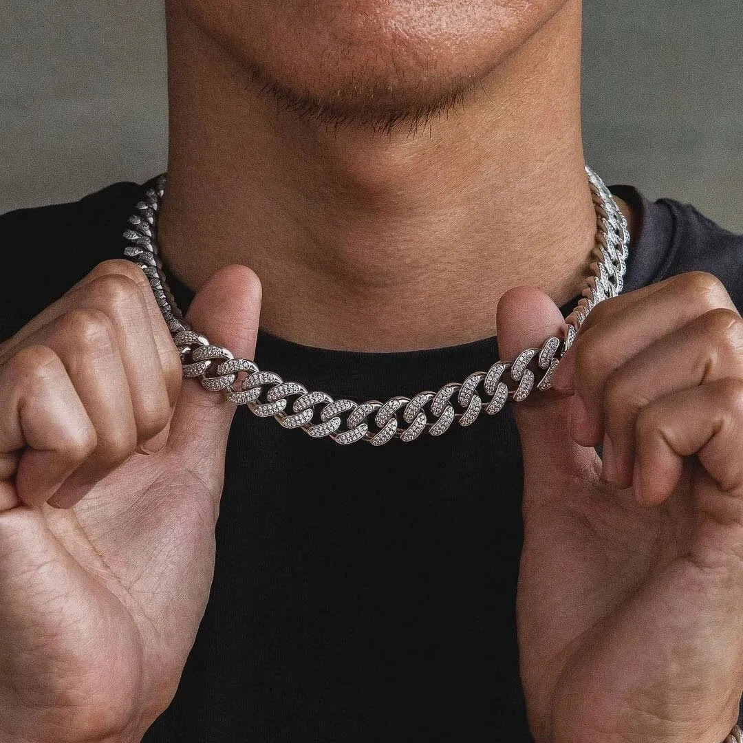 The Frozen Heart® - 12mm 2 Rows Iced Out Cuban Link Chain White Gold Plated