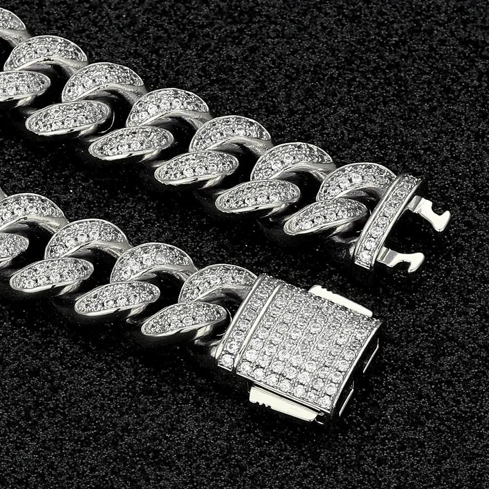 The Frozen Heart® - 12mm 2 Rows Iced Out Cuban Link Chain White Gold Plated