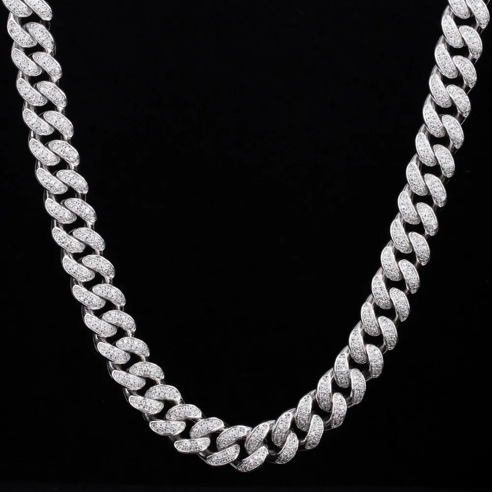 The Frozen Heart® - 12mm 2 Rows Iced Out Cuban Link Chain White Gold Plated