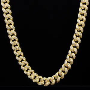 The Lion Heart® - 12mm 2 Rows Iced Out Diamond Cuban Link Chain in 14K Gold
