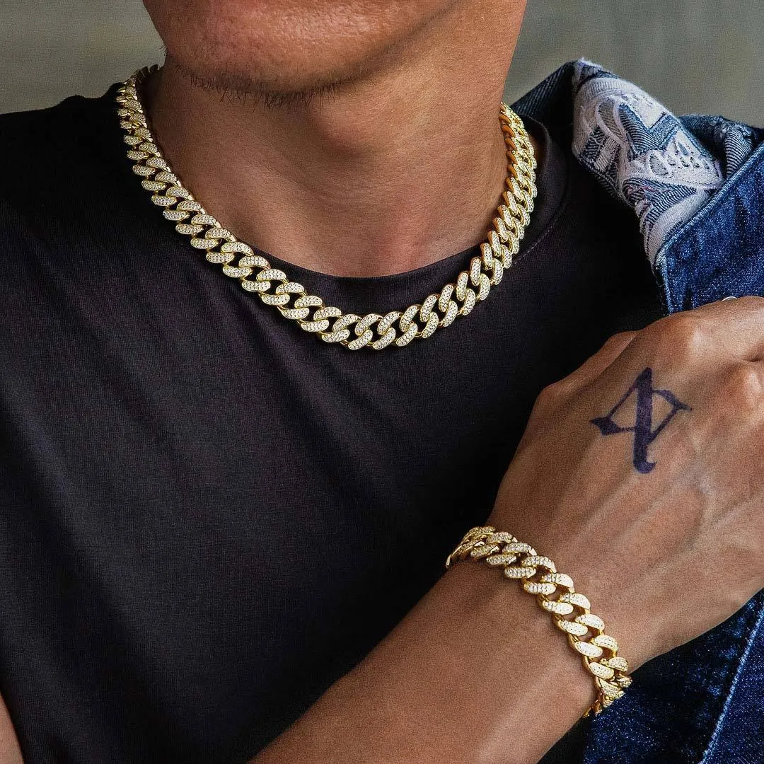 The Lion Heart® - 12mm 2 Rows Iced Out Diamond Cuban Link Chain in 14K Gold