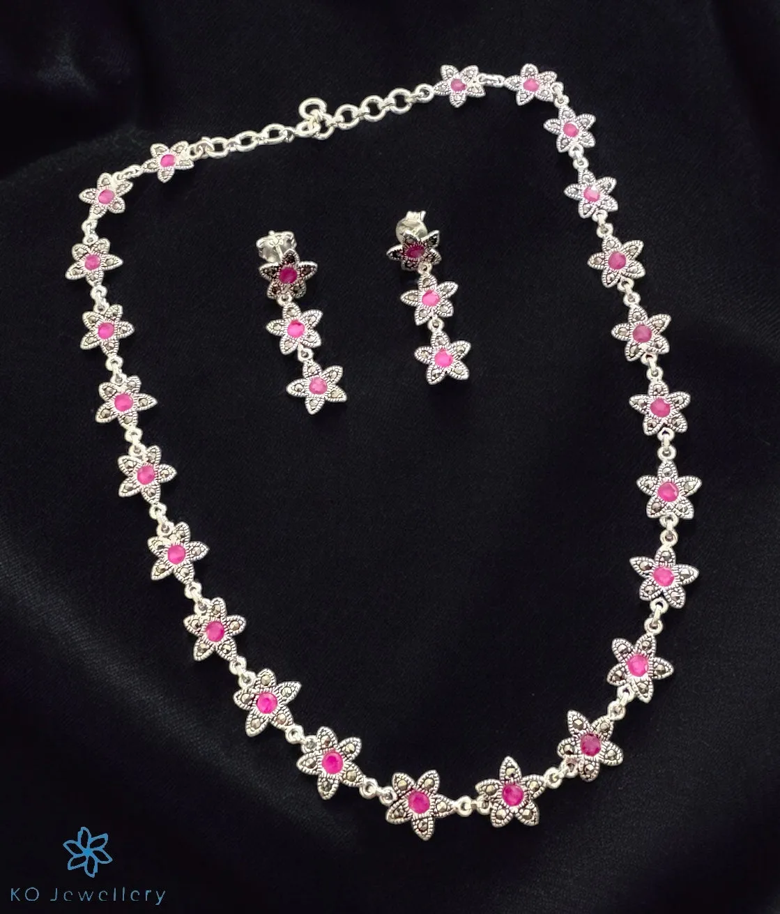 The Vedant Silver Marcasite Necklace & Earrings Set