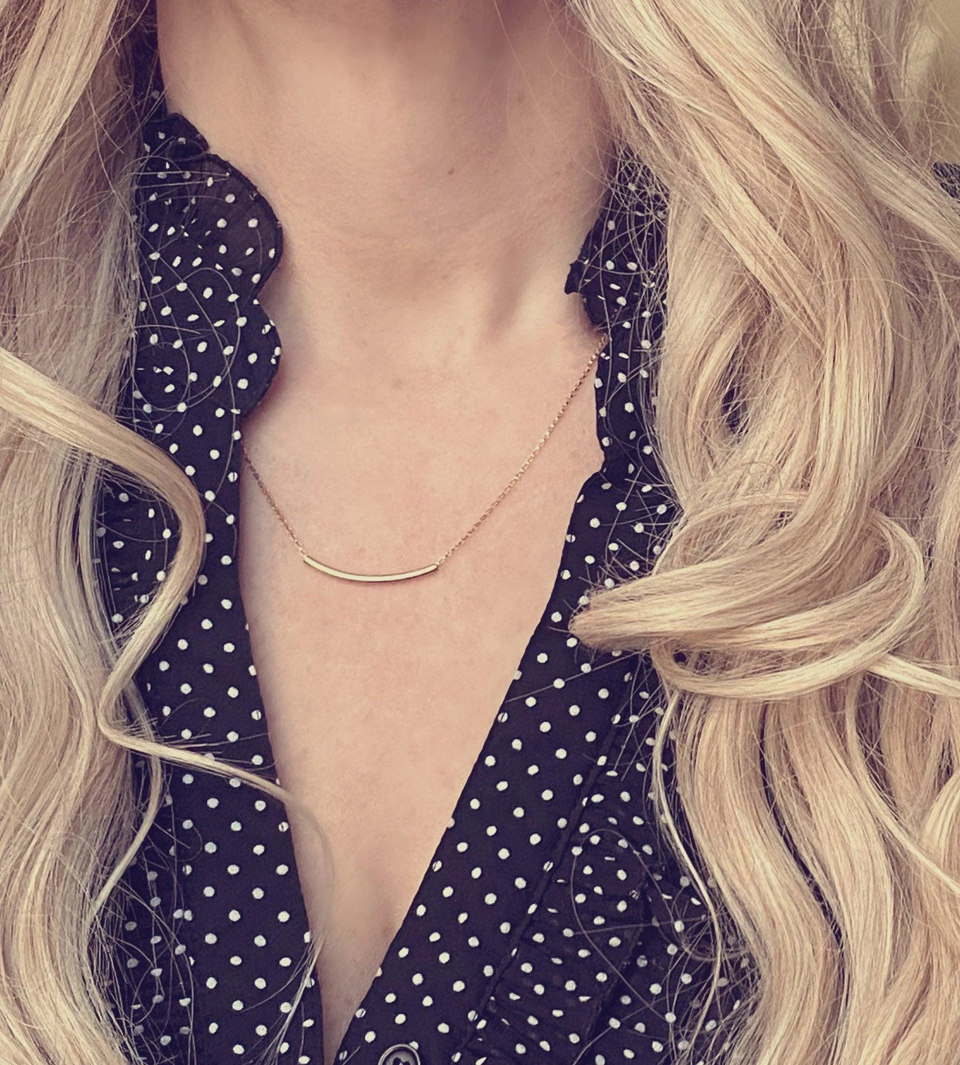 Thin Gold Tube Necklace, 14 karat gold filled chain, 14K gold fill, curved bar necklace, gold layering necklace, gold noodle, minimalist