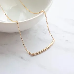 Thin Gold Tube Necklace, 14 karat gold filled chain, 14K gold fill, curved bar necklace, gold layering necklace, gold noodle, minimalist