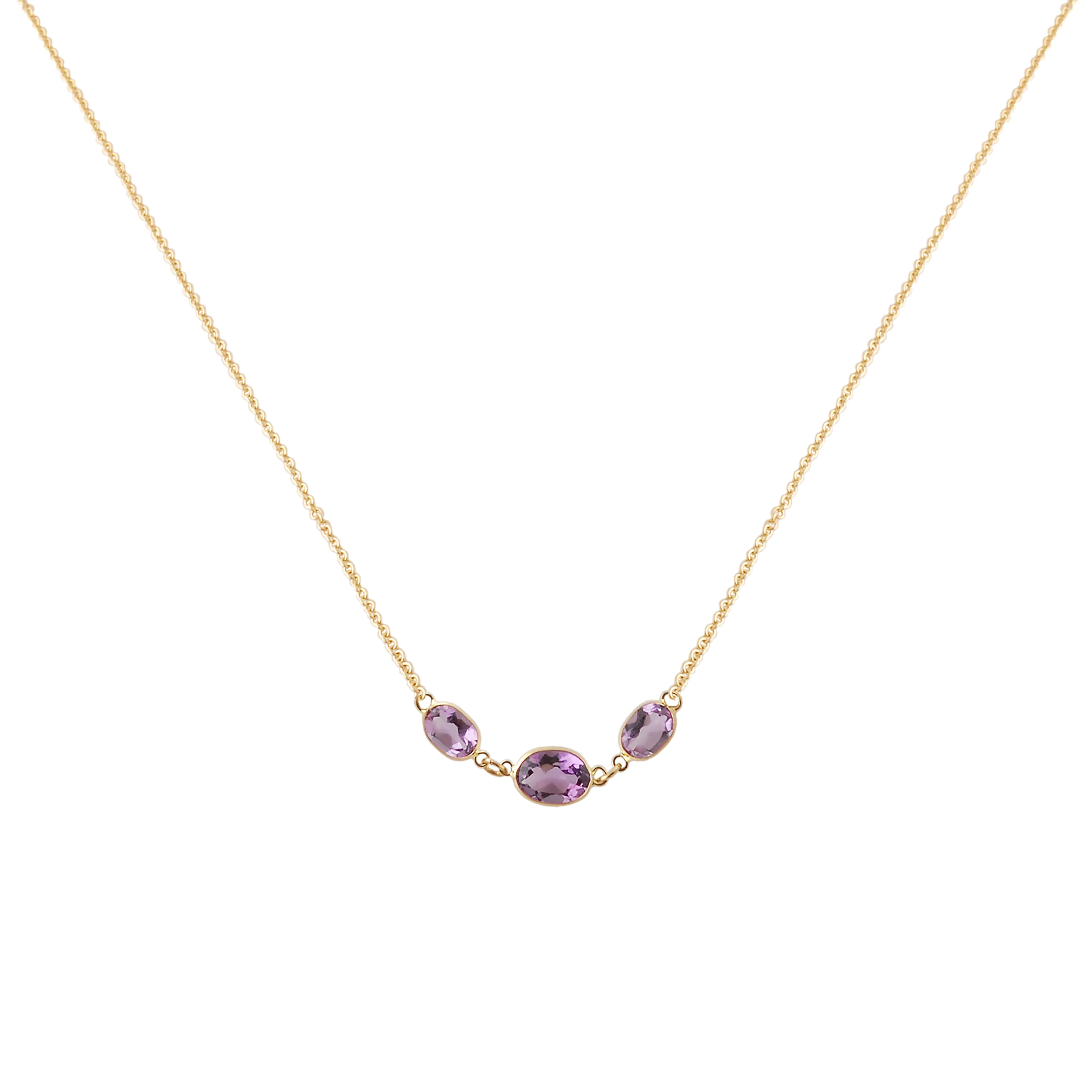 Three Stone Bezel Set Amethyst Necklace