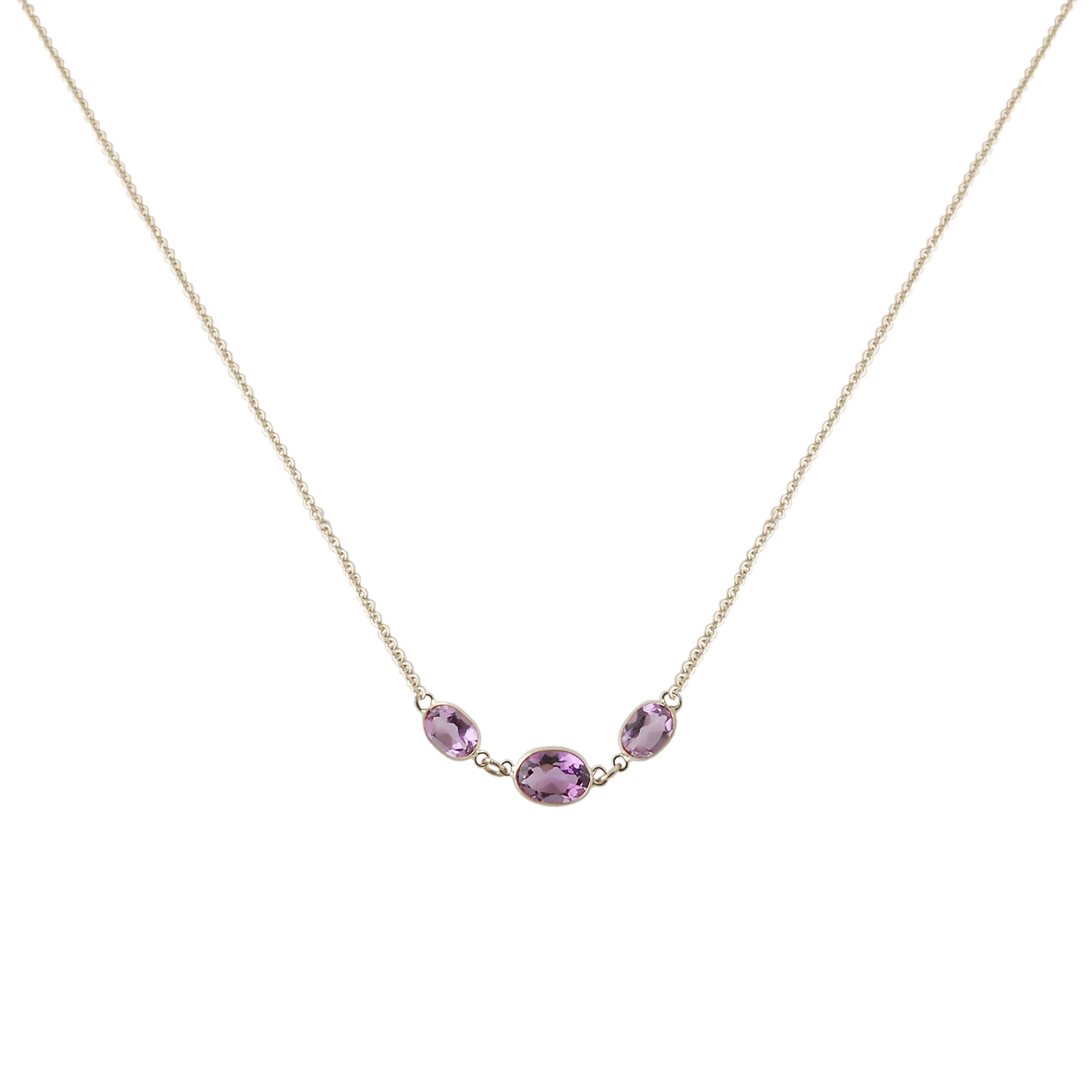 Three Stone Bezel Set Amethyst Necklace