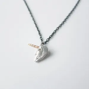 Tiny Unicorn Skull Necklace, mixed metals
