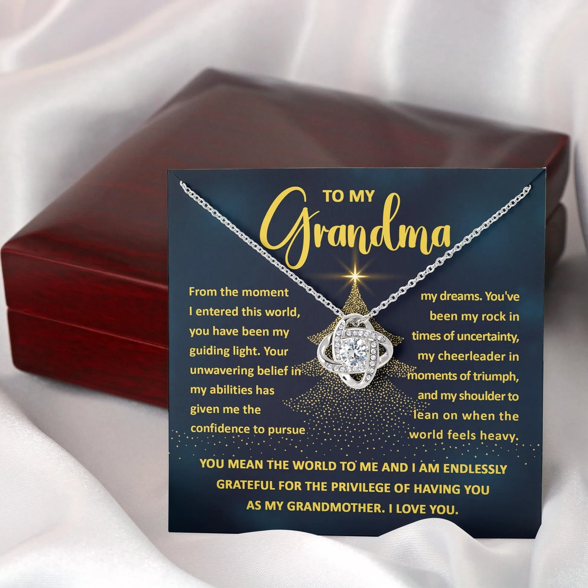 To My Grandma My Guiding Light Love Knot Necklace, Christmas Gift For Grandma
