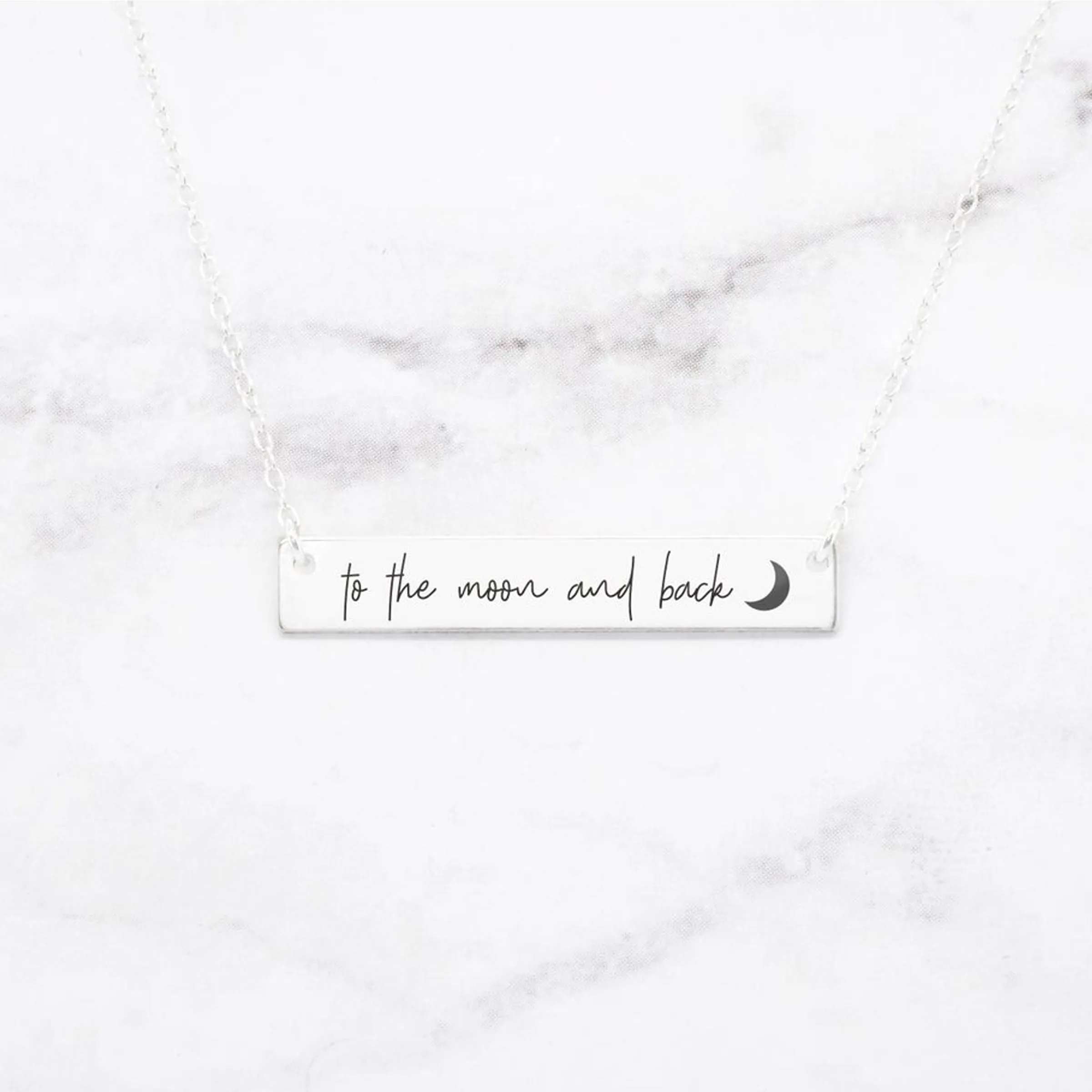 To The Moon And Back Necklace - Rose Gold Quote Bar Necklace
